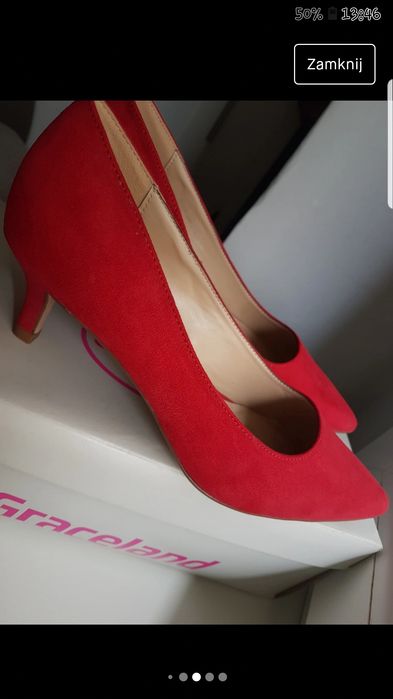 Czółenka NOWE Deichmann Czerwone Malinowe Eco Zamsz