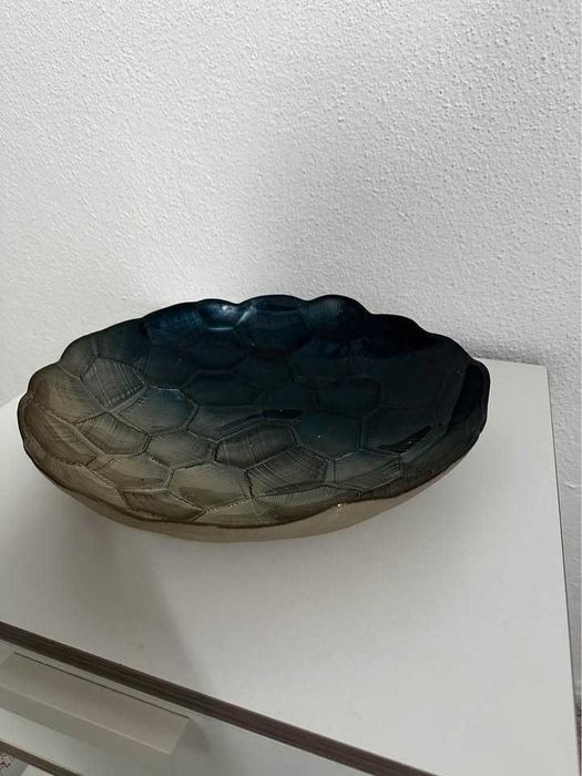 Taça Decorativa Vidro Degradê Azul/Cinza | Textura Casco Tartaruga