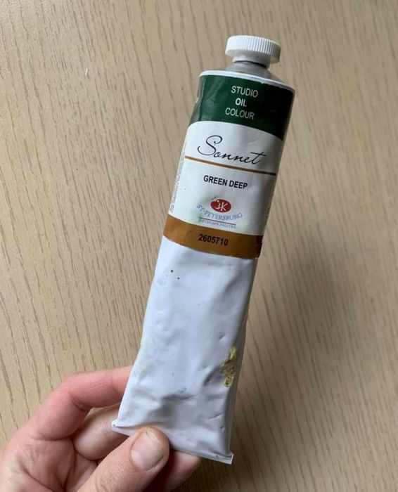 Олійна фарба сонет 120мл, нова зелена темна, зелений трав’яний велика