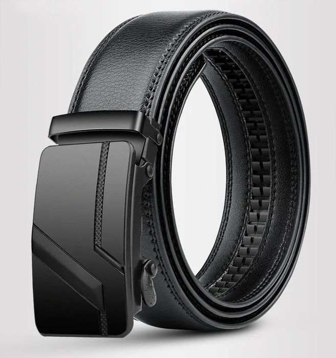 Pasek skórzany męski do spodni klamra automatyczna czarny 80 - 130 cm