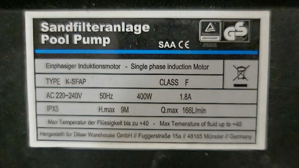 Bomba e sistema de filtro de areia para piscina