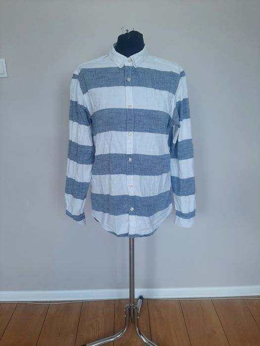 Bawełniana koszula w paski z długim rękawem zapinana guziki Pull&BEAR