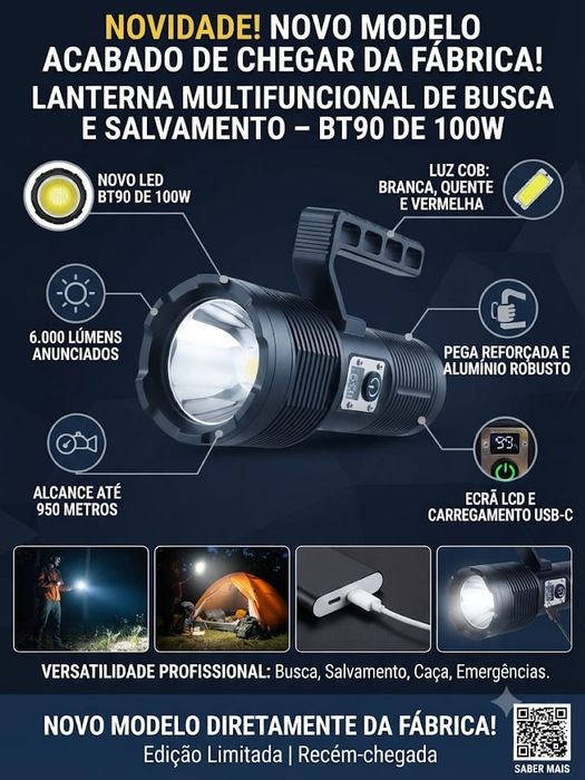 Canhão de Luz Novo se  Led BT90 100W – 6.000 Lúmens | 950m | Novo Modelo