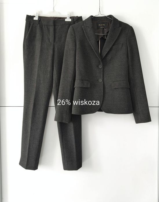 Garnitur damski Massimo dutti 36 S szary antracytowy kinowym marynarka spodnie wiskozowy