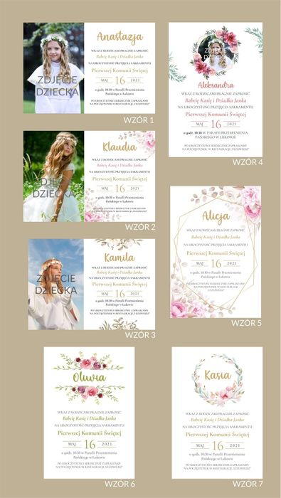 Zaproszenia ze zdjęciem na chrzest, komunię