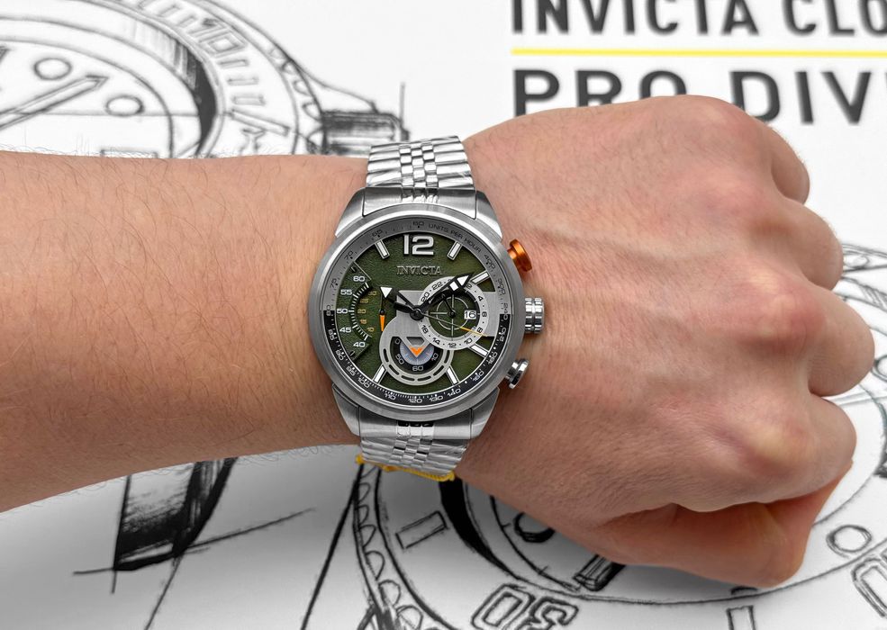 Годинник Invicta Aviator 39664 46 mm. 100 MT. Chronograph Green