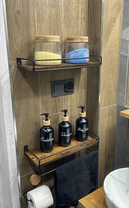 Zestaw 2 półek ściennych LOFT z drążkiem vintage drewniano-metalowych