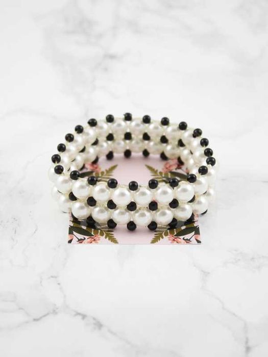 bransoletka perły czarna biała folk boho vintage retro aesthetic NB195