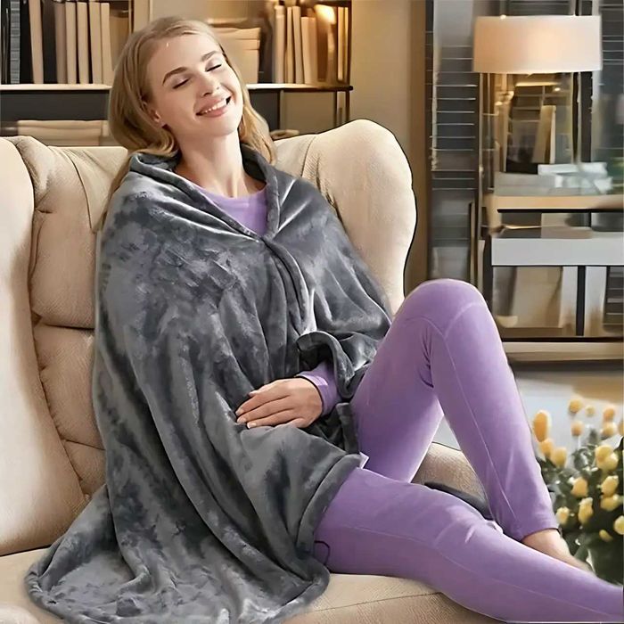 Плед с подогревом 45-55 градусов, согревающее электро одеяло пончо USB