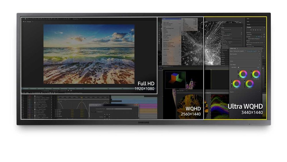 Monitor Ultrawide Samsung 34" WQHD (3440x1440 - 21:9 - Flat)  (LS34J550WQRXEN) – Trabalhe com 3 janelas simultâneas