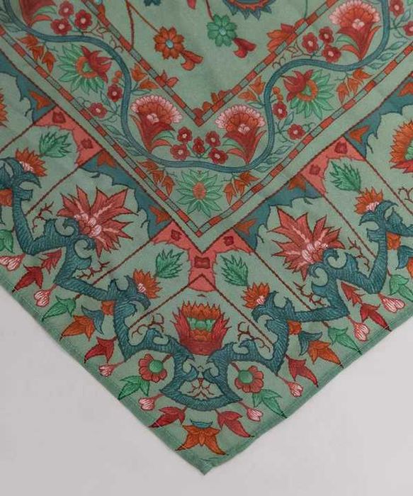 Duża chusta indyjska dupatta szal bawełna zielona kwiaty floral turban