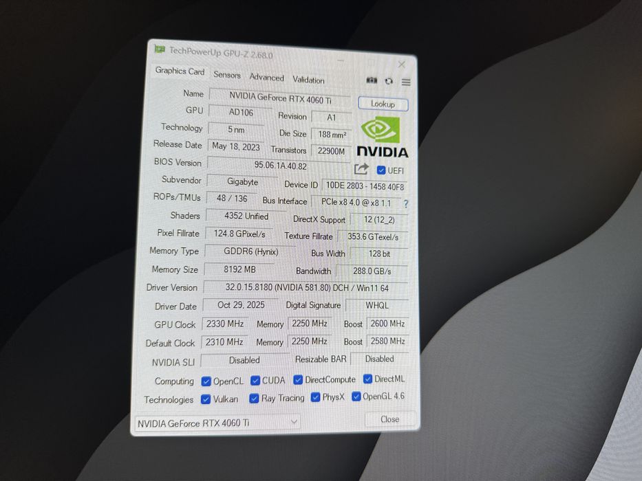 Gigabyte PCI-Ex GeForce RTX 4060 Ti Gaming OC 8GB GDDR6