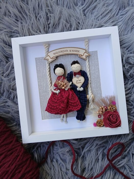Pamiątka 40 rocznicy ślubu ramka na rubinowe gody makrama