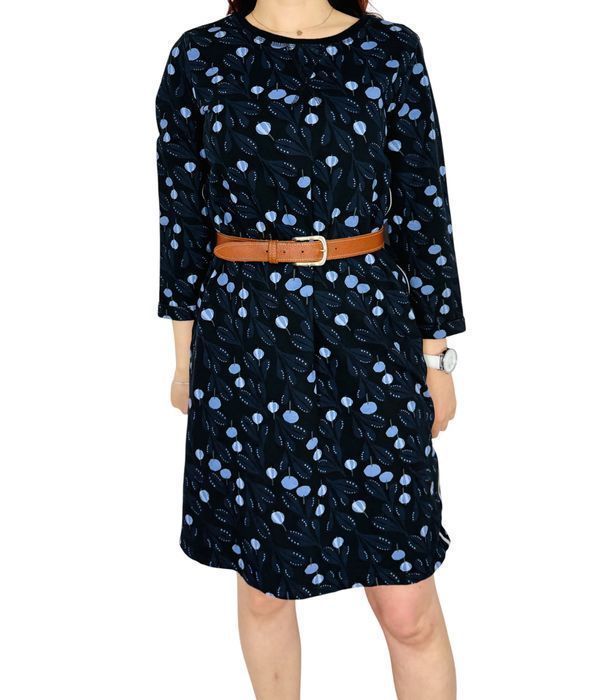 Granatowa sukienka w błękitny wzór roślinny S 36