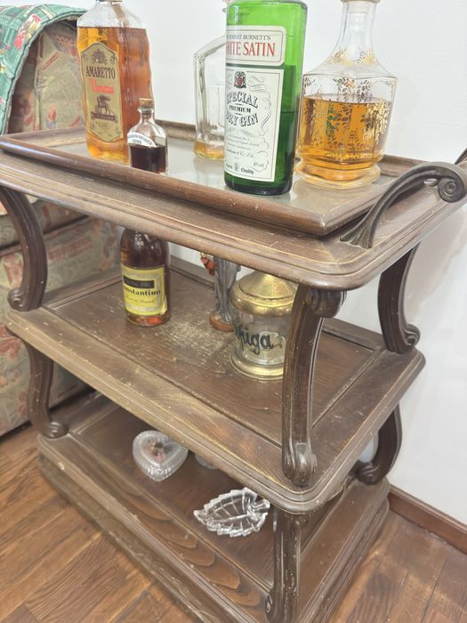 Carrinho de chá/bar vintage em madeira – 3 prateleiras