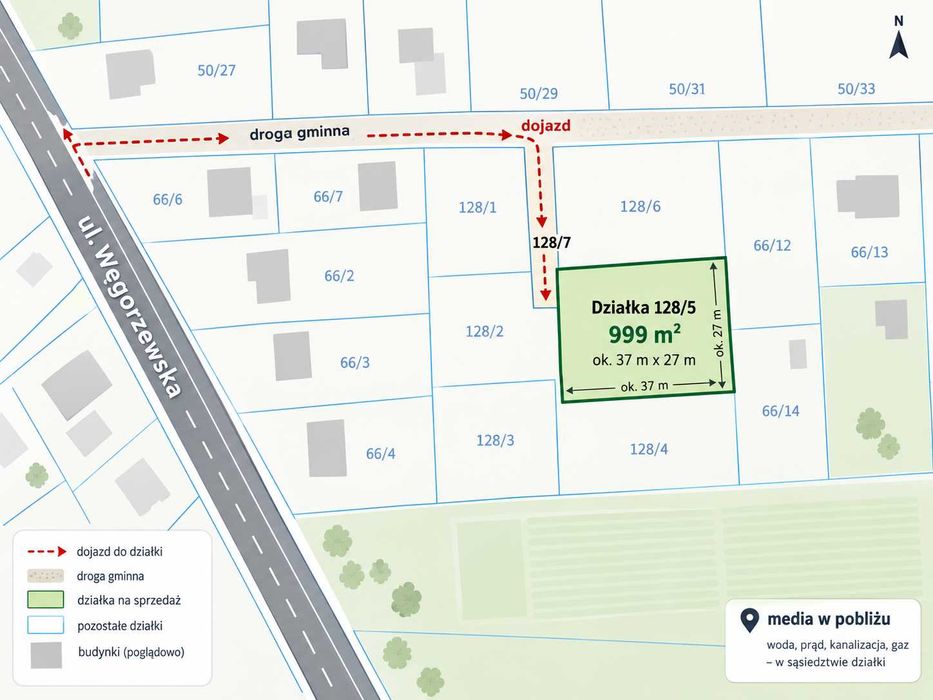 Działka budowlana 999 m² – Sianów, ul. Węgorzewska – wydane warunki zabudowy - Więcej