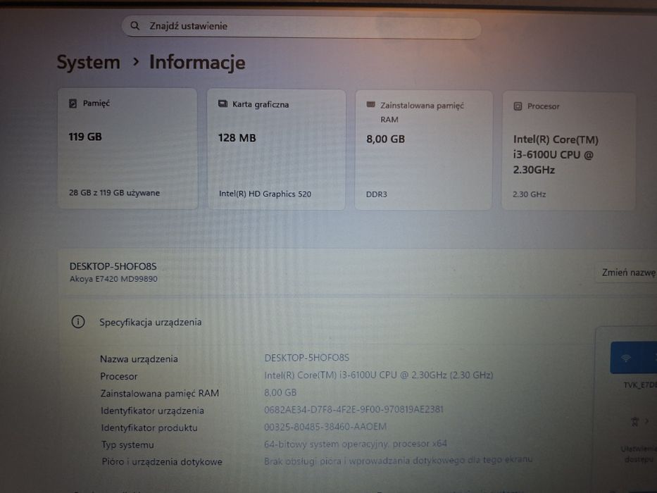 Laptop Medion 17cali i3 6gen ssd 120GB