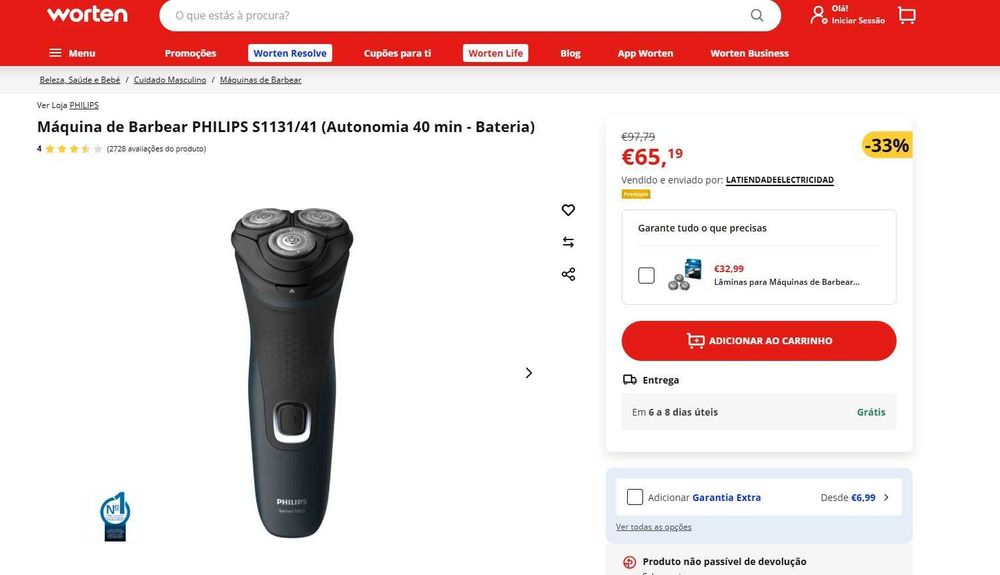 Máquina Barbear Philips series 1000