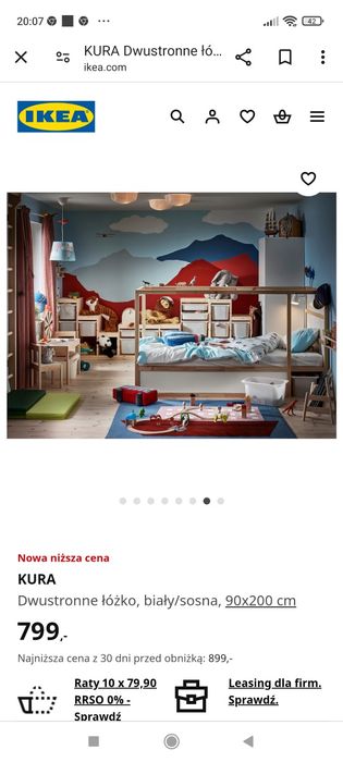 Dwustronne łóżko z materacem  biały/sosna z IKEA 90x200 cm