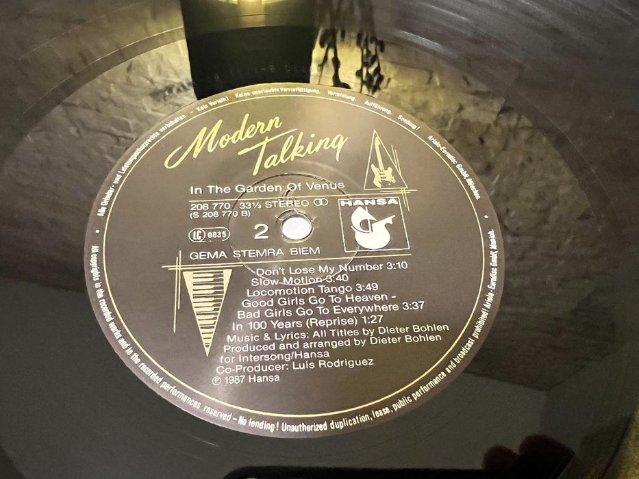Modern Talking 6th winyl LP In the Garden of Venus Hansa 1987