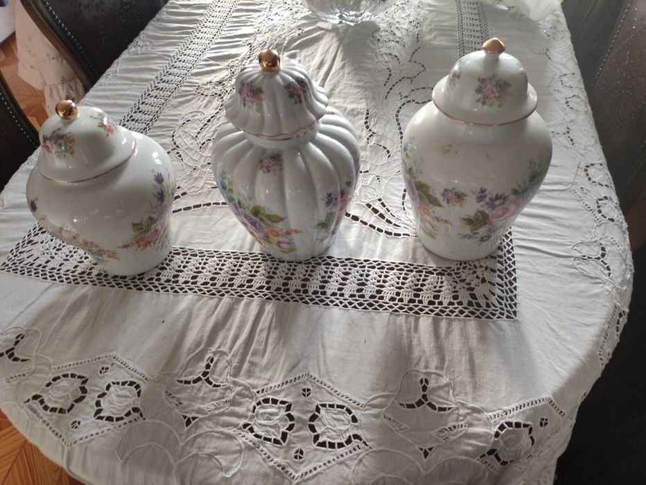 Conjunto 3 potes porcelana