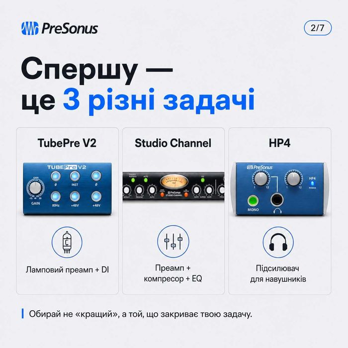 Підсилювачі PreSonus TubePre V2 / Studio Channel / HP4
