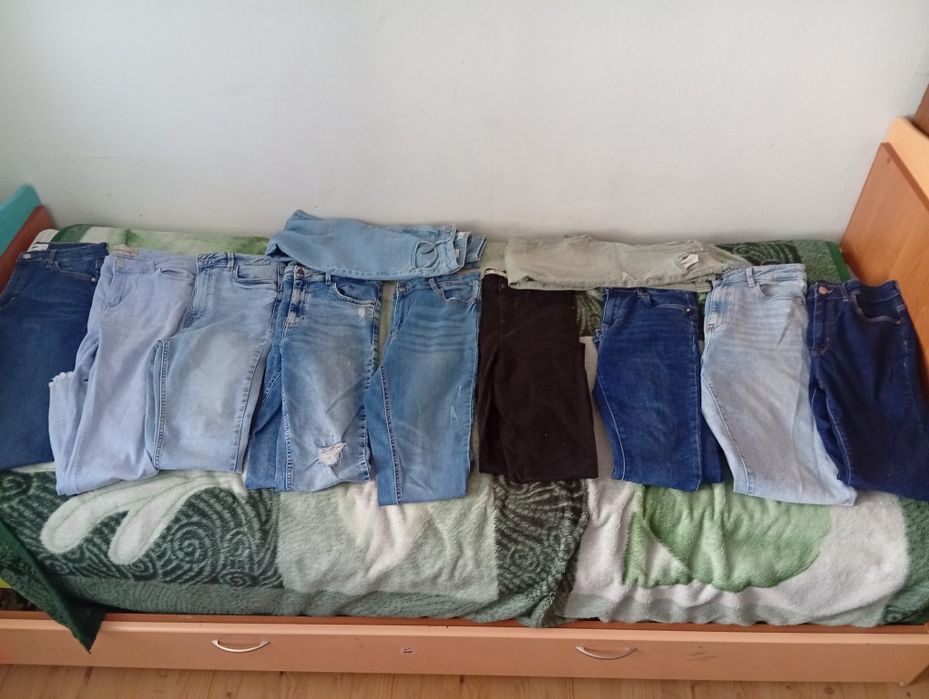 Duża paka spodni damskich L wysoki stan 11 par spodni