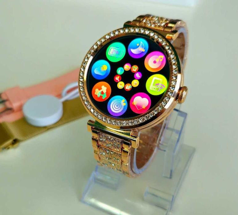 Smartwatch damski zegarek z kryształkami nowy zestaw bransoletka + pasek