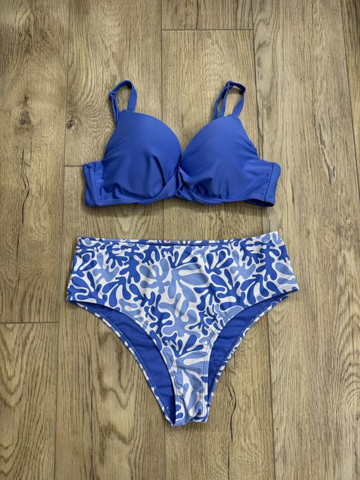 Niebieski dwuczęściowy strój kąpielowy L biustonosz i majtki