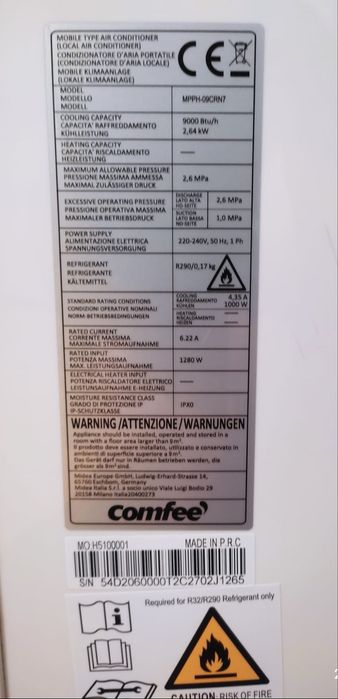Ar condicionado portátil Comfee | Arrefece rápido | Pronto a usar