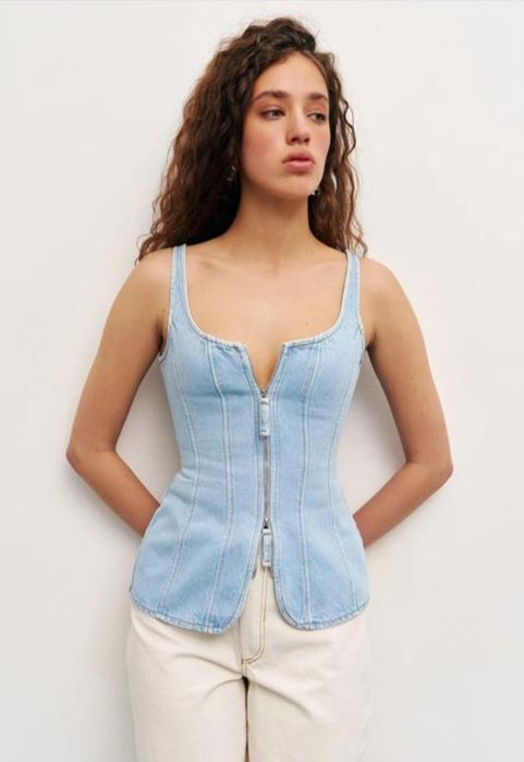 Корсетний топ MustHave з деніму, блакитний, розмір 34