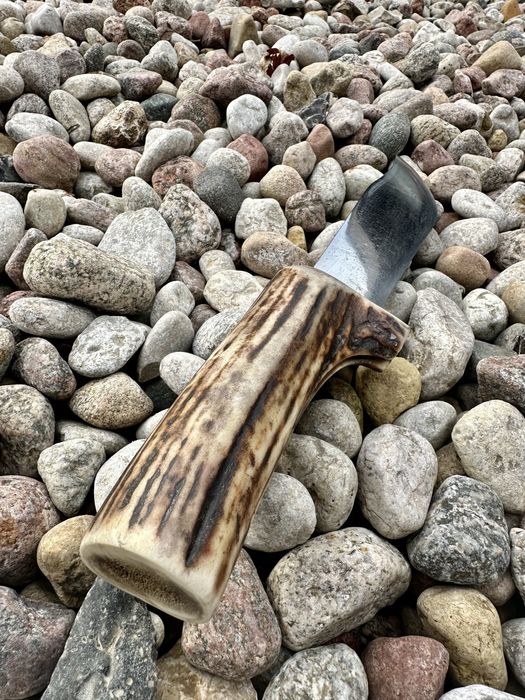 Nóż myśliwski stal narzędziowa rekojeść poroża jelenia, rękodzieło!!