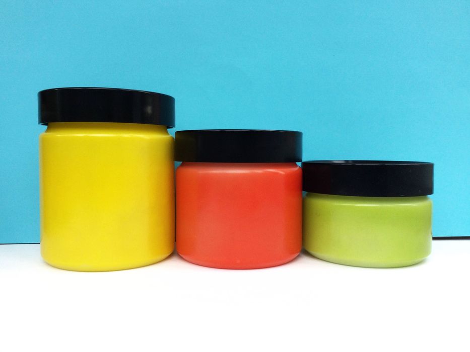 Conjunto de 3 Frascos Antigos de Vidro Colorido, anos 60, EUA