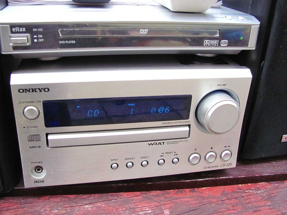 Mini wieża - amplituner stereo Onkyo CR-325 RDS CD/MP3/DVD audio in DVD 2x kolumny 2 piloty