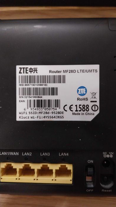 ROUTER ZTE MF28D LTE/UMTS SIM, WIFI 4 x LAN, wejście 2 x antena