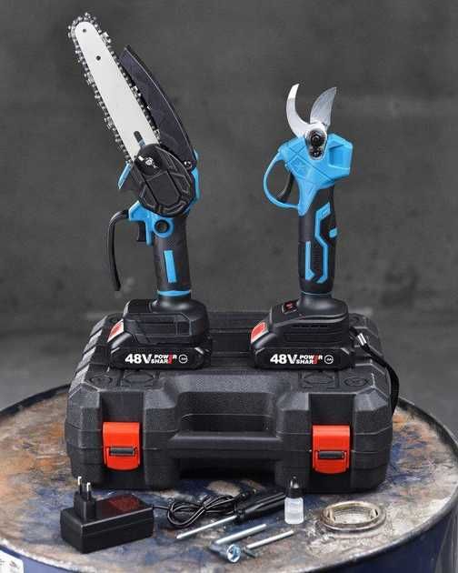Набор аккумуляторный секатор + пила 6 дюймой с 2 АКБ 48v в кейсе Акция