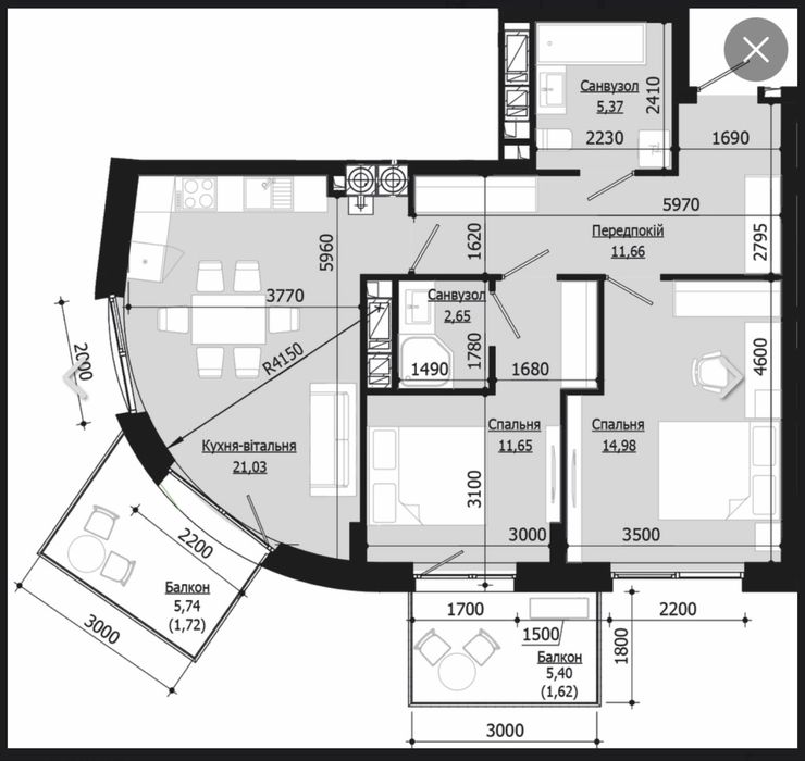 2-кімнатна квартира за адресою вул. Висока (площа 71,3 м²) - Atlanta.ua - фото 2
