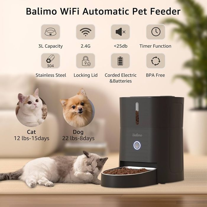 Автоматична годівниця для котів Balimo 2.4G WiFi, 3 л,
