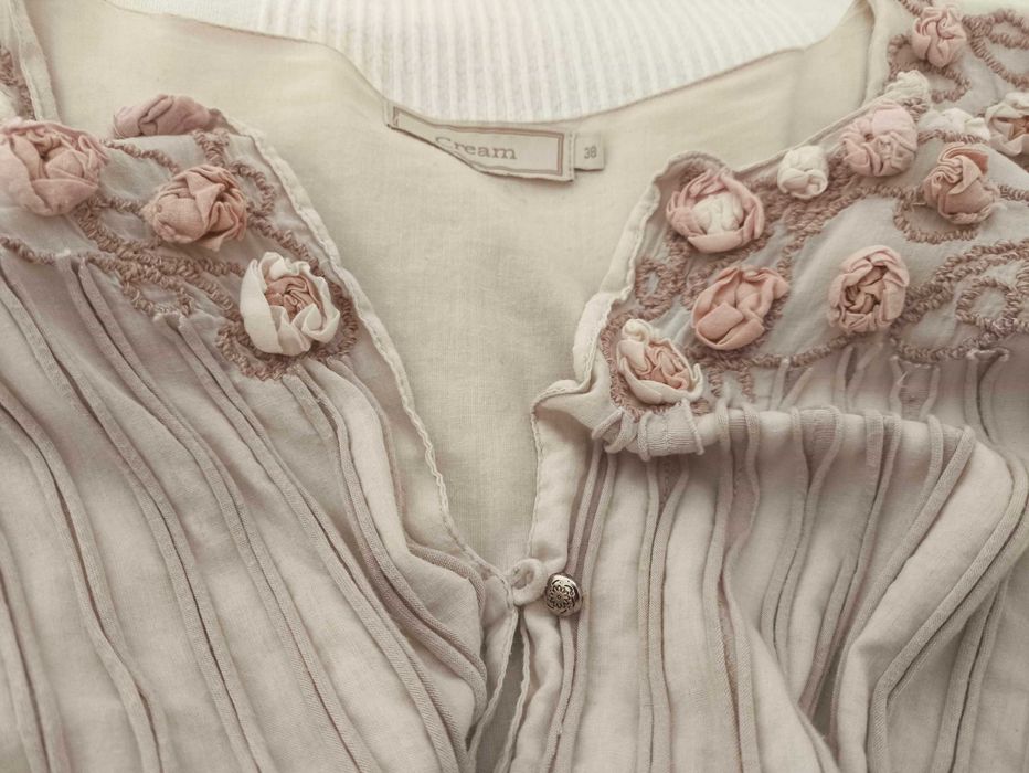 żakiet blezer narzutka beż róż krem kwiaty M 38 - L 40 Cream
