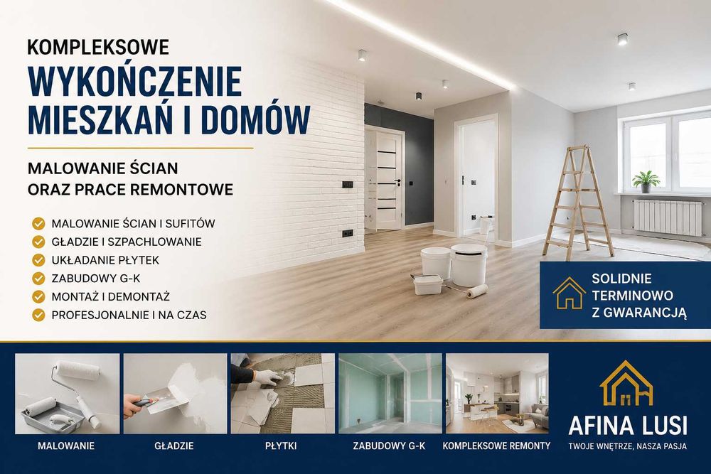 Wykończenia wnętrz – malowanie, gładzie i remonty mieszkań oraz domów