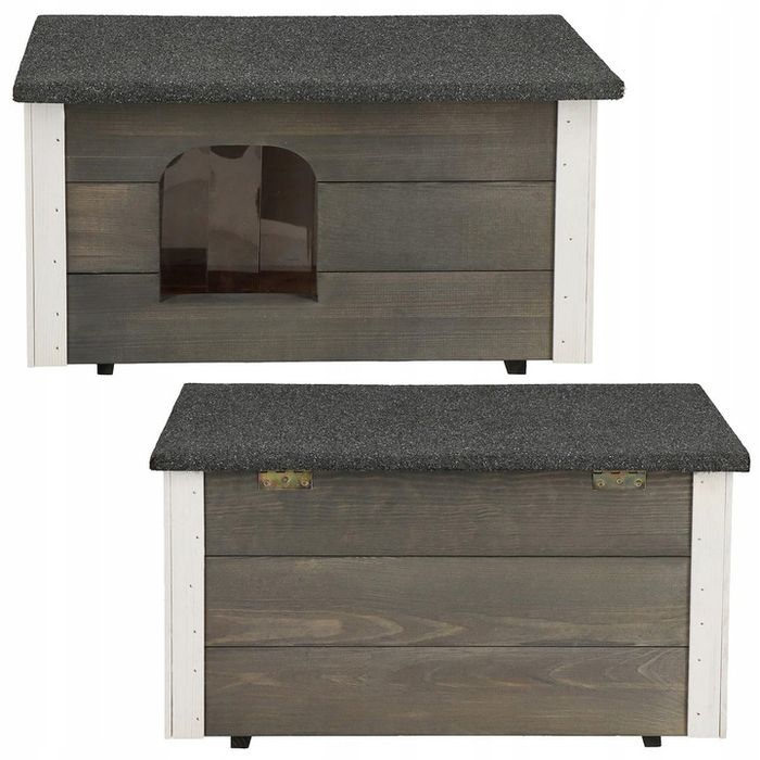 Ocieplana Buda Budka Dla Psa Kota Drewniana + Kurtyna Domek 56x46 Cm