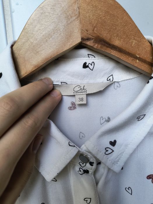 Damska biała koszula w serca serduszka na krótki rękaw C&A rozmiar 38