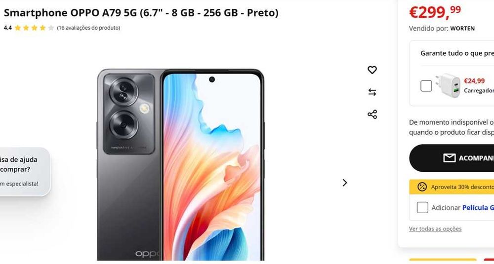 OPPO A79 5G – 8GB RAM / 256GB – Como Novo