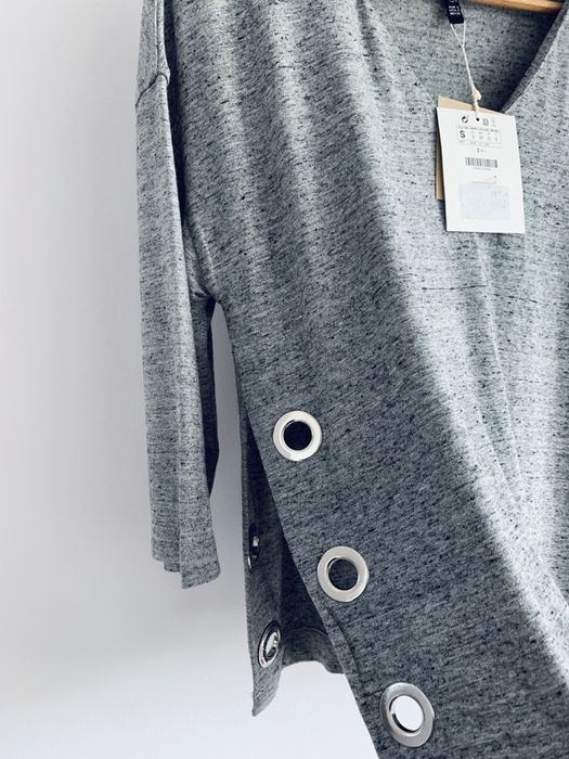 Sweter bluzka longsleeve szary melanż basic oversize Stradivarius