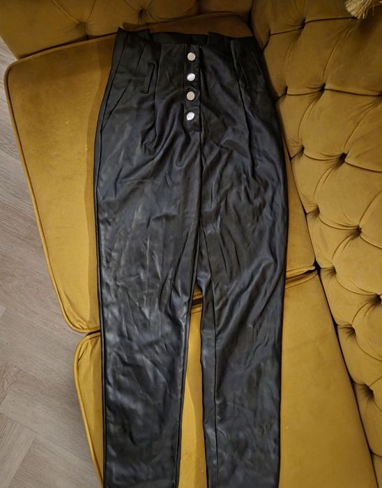 Spodnie eko skóra czarne wysoki stan