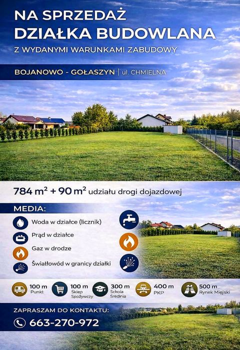 Działka Budowlana z Wydanymi  Warunkami Zabudowy . Super Lokalizacja  !