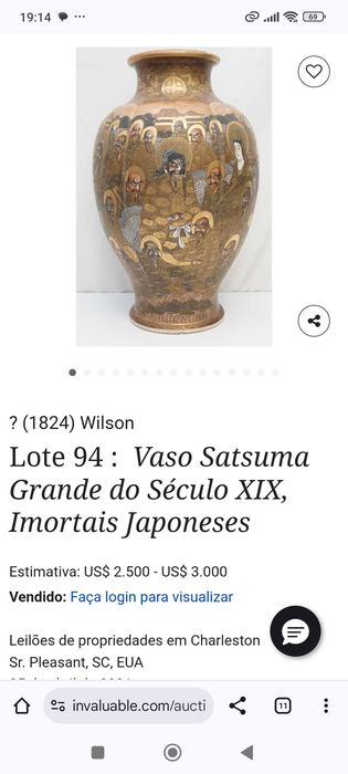 Jarrões Cerâmica Satsuma Japão Séc XIX 47 cm Assinados