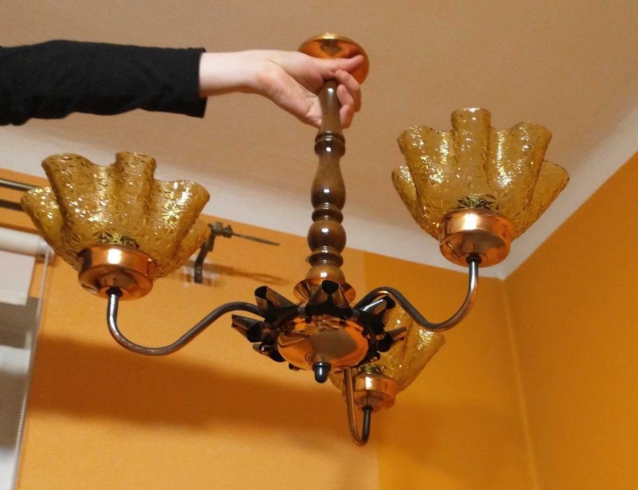 Lampa wisząca żyrandol vintage PRL UNIKAT