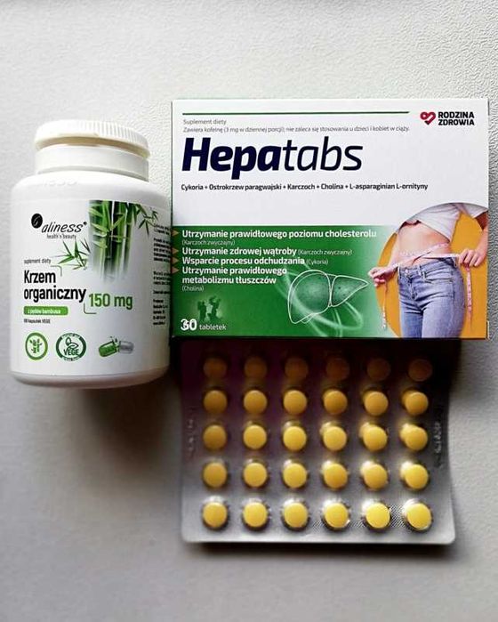 Aliness Krzem organiczny + GRATIS Hepatabs  z pędów bambusa 150 mg Vege caps