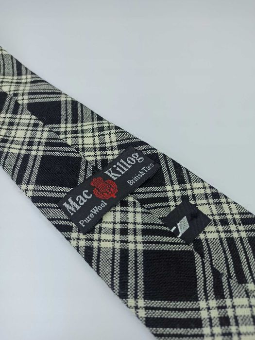 Mac Killog czarny wełniany krawat w kratkę wcz94